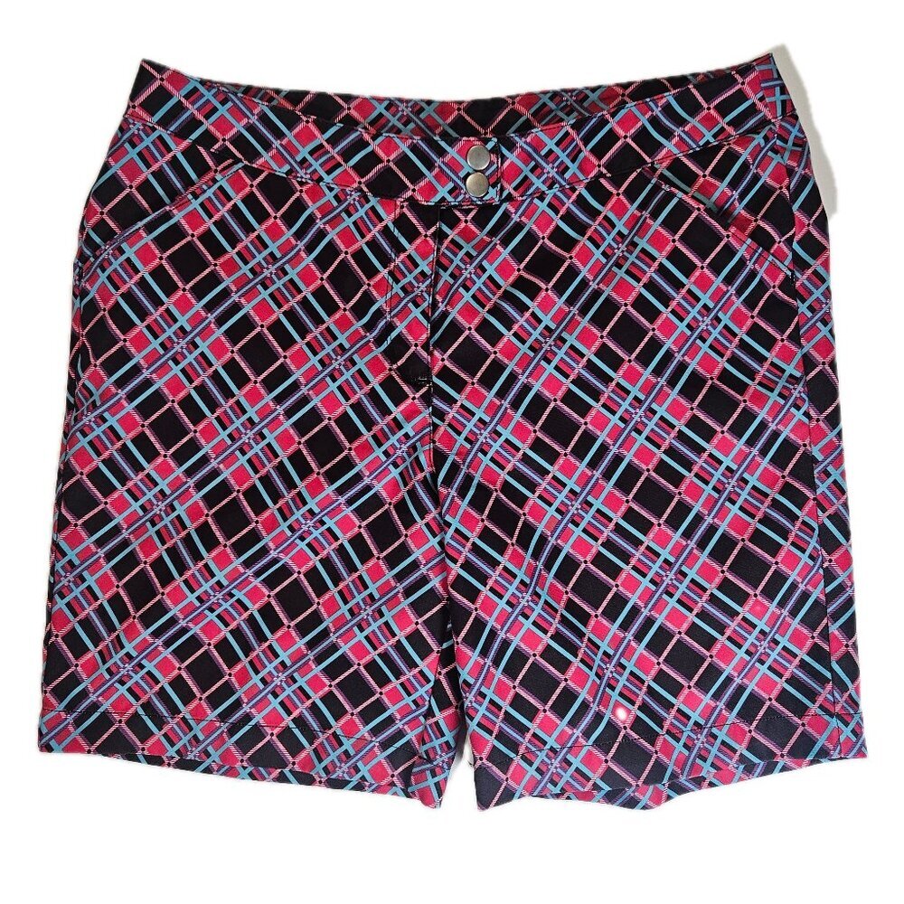 PGA Tour Shorts Womens Medium Pink Blue Plaid‎ Golf Performance Stretch Casual
